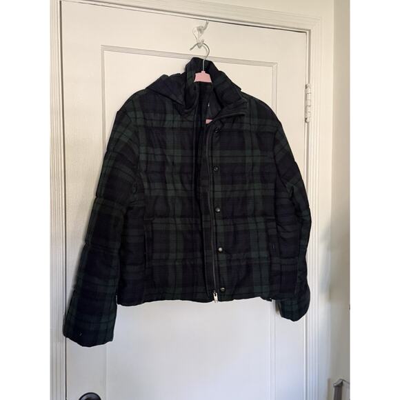 Sezane Jackets & Blazers - Sezane Hooded Java Puffer Jacket, Navy & Green Tartan Plaid FR 38/US 6